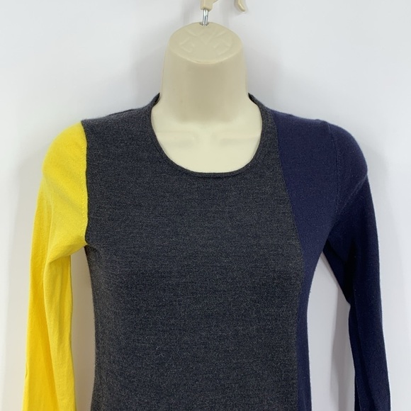 Theory colorblock sweaterdress dress wool blend gray navy blue yellow X-Small XS - Picture 2 of 4